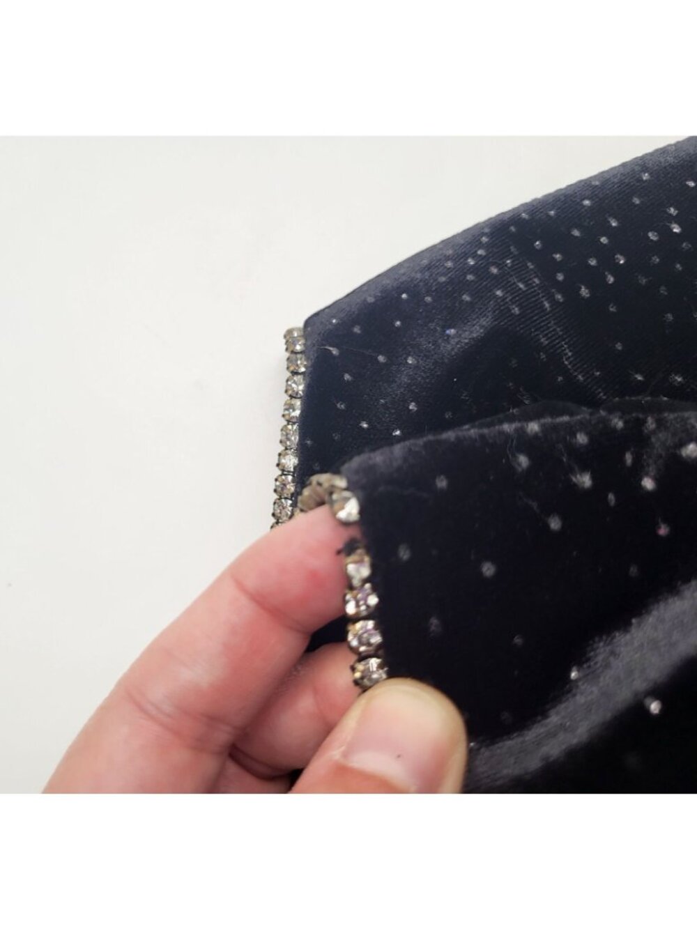 VTG Y2K Black Velvet Sparkle Rhinestone Short Sleeve Mini Dress Whimsigoth 10P - Picture 9 of 10